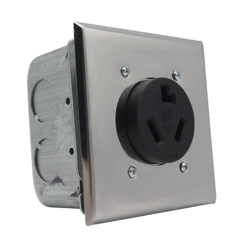 Nema 10-30R Receptacle 30 Amp Dryer Outlet Surface Or Flush Mount Featuring Easy Hookup Marked Terminals And Compact Frame for heavy loads.