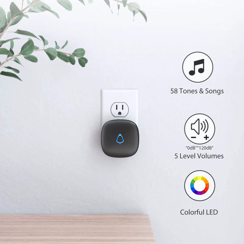 Dope Wireless Door Chime With Door Open Sensor Alarm, 500 Ft Range, 58 Chimes, 5 Volume Levels, Ideal For Home Office Or Storefront, 2 Transmitters And 2 Plug In Receivers, Easy Setup wall plug receiver with 58 tones and LED