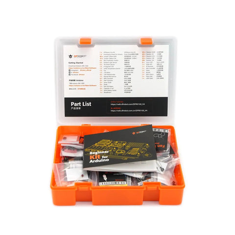 Open orange box of Advanced Arduino Starter Kit With 30 Projects And 190 Plus Components For Adults And Makers Includes Servo Motor IR Remote LED Matrix