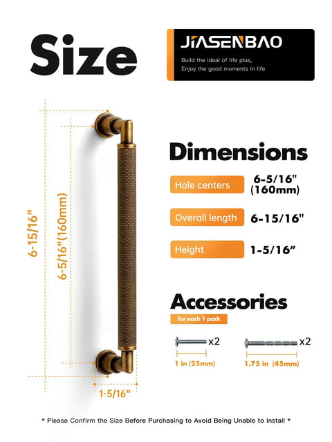 Premium Vintage Antique Brass Cabinet Pulls 10 Pack With Badass Knurled Grip And Slick Retro Style For Dresser Drawer Hardware Upgrade showing dimensions and accessories.