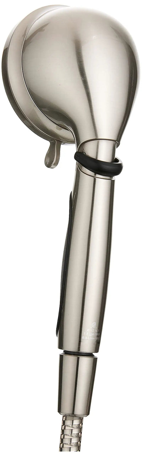 Fury RV Handheld Shower With 5 Spray Settings, Pressure-Boost Tech, rubber grip, brushed nickel finish shown from side