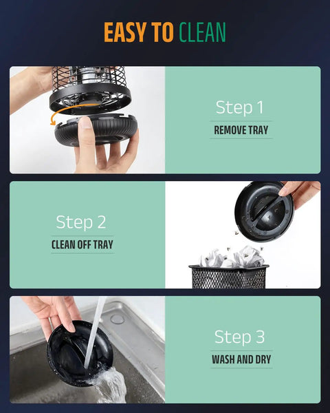 Steps to clean Super Effective Led Bug Zapper For Killing Mosquitoes And Flies Indoors And Outdoors with removable tray.