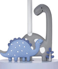 Kids Dino Night Light Lamp With Shade For Nursery Or Kid Room featuring gray mommy dino and blue baby dino, 11 inch tall lamp