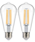 Dusk To Dawn Outdoor Sensor LED Light Bulb ST19 With Auto On Off Photocell, 7W, 800LM, Vintage Filament, E26 Base, 2 Pack