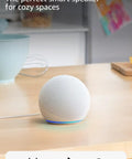 Straight Up Sleek Compact Smart Speaker With Ace Voice Recognition For Effortless Bluetooth Streaming And Hands Free Commands Ideal For Bedroom Chill Vibes Kitchen Timer Runs Or Home Office Grind Fresh Glacier White Build on a wooden table with a mint bowl.