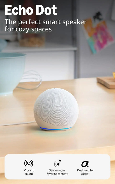 Straight Up Sleek Compact Smart Speaker With Ace Voice Recognition For Effortless Bluetooth Streaming And Hands Free Commands Ideal For Bedroom Chill Vibes Kitchen Timer Runs Or Home Office Grind Fresh Glacier White Build on a wooden table with a mint bowl.