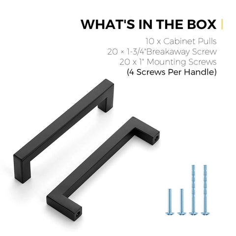 Square Cabinet Pulls 10 Pack 5 Inch Matte Black Cabinet Handles with screws included