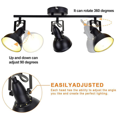 Flexible Ceiling Track Lighting Kit 4-Light Black Track Fixture With Adjustable Swing Arms 270-Degree And 330-Degree Rotations