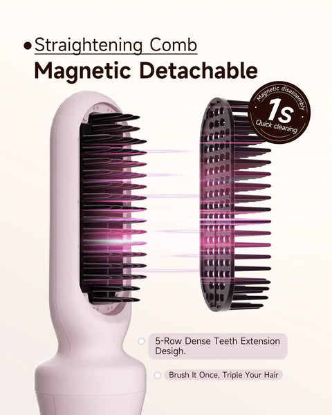 5 In 1 Auto Curling Iron Set With Interchangeable Barrels 1 Inch 1.25 Inch 1.5 Inch Curling Wand Hair Crimper And Straightening Brush Rotating Ceramic Curler Dual Voltage Anti Scald Pink straightening comb