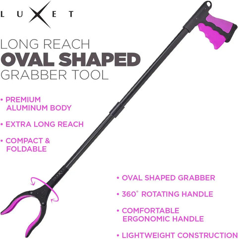 2 Pack 32 Inch Foldable Reacher Tool With Magnetic Tip, Lightweight Grabber Claw For Easy Pickup, Long Reach Trash Picker For Seniors And Everyday Tasks, Pink