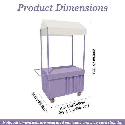 Product dimensions of Outdoor Mobile Food Cart With Awning Portable Rolling Vending Station For Side Hustlers Pop Up Fairs.