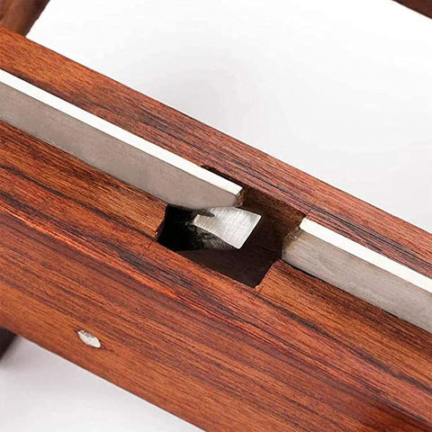 Close-up view of Adjustable Wooden Hand Plane With Double Handle Rabbet Scraper And Five Razor Sharp High Speed Steel Blades, showing blade detail.