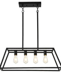 Matte Black Industrial 4 Light Pendant Lighting For Kitchen Island Linear Hanging Light Fixture With Adjustable Rods