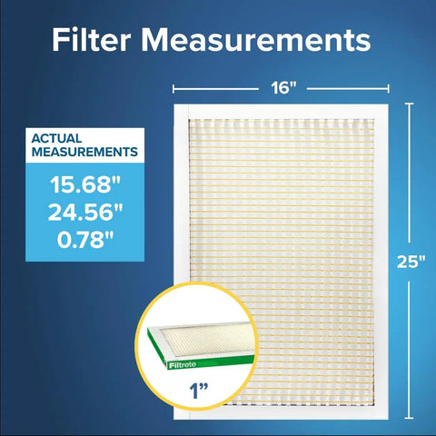 16x25x1 Air Filter MERV 8 MPR 700 4 Pack Pleated Electrostatic For Home HVAC System size comparison chart