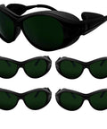 Kickass Five Pack Od4 Plus Laser Safety Glasses For 650 Nm Light With Hella Secure Wrap Around Coverage And En207 Certified Shielding, showing five pairs of black goggles.