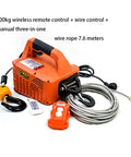 Heavy Lift Beast 500kg Electric Hoist And Portable Hand Winch Pair With 25 Foot Steel Cable showing 500kg winch with remote and manual controls.