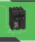 30 Amp Two Pole Surge Circuit Breaker For 120/240V Home Panels, 10kA Interrupting Rating, Standard Type, side view with dimensions