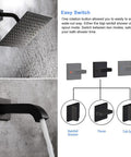 Diagram and components of Matte Black 3 Handle Tub And Shower Faucet Set With Rainfall 8 Inch Shower Head Waterfall Tub Spout
