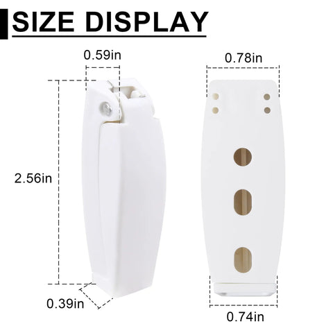 Dimensions of RV Drawer Latches For Designer Collection And Magnetic Door Catch Set, showing size specifications.