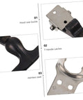 Heavy Duty T Handle Draw Latches Set In Stainless Steel With Rubber Shock Absorption Locking Hasp, close-up of hood buckle detail