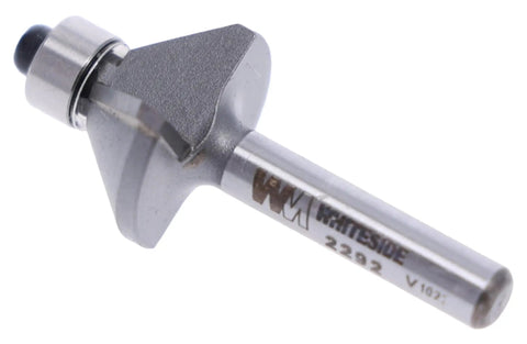 Carbide Tipped Chamfer Router Bit 45 Degree Bevel With Quarter Inch Shank Seven Sixteenths Cutting Length Five Sixteenths Cutting Height