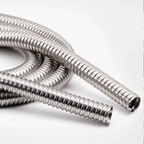 Heavy Duty Workhorse 304 Stainless Steel Corrugated Tube flexible metal cable conduit wrap showcasing tight coils for electrical wiring.