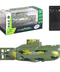 Compact 2.4G RC Submarine Boat With Long Range Remote For Indoor And Outdoor Water Fun, green camo design, with remote