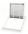 Ceiling Access Panel With Built In Filter Grid Louvered Hinged Vent Cover For Drywall Ceilings showing white mesh screen and hinged design.