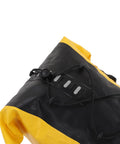 Yellow and black Bikepacking Saddle Bag 13L Waterproof 500D PVC with rope attachment, showing rugged design and material.