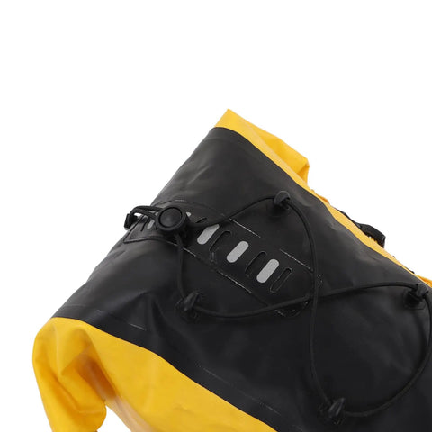 Yellow and black Bikepacking Saddle Bag 13L Waterproof 500D PVC with rope attachment, showing rugged design and material.