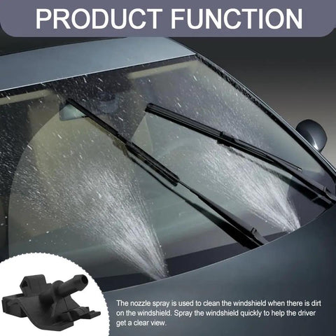 Front Windshield Washer Nozzles Kit Two Pack Direct Fit Spray Jet Nozzles in action on a wet windshield for Lexus Scion Toyota