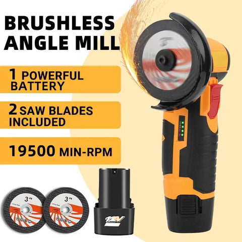 12V Cordless Brushless Angle Grinder With 2.0Ah Battery, Portable One Handed Power Tool For Metal And Wood Cutting, Grinding, And Polishing, Lightweight Handheld Grinder For Home DIY Projects, with 2 saw blades and battery