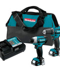 Super Lightweight 12v Max CXT Cordless Two Piece Combo Kit featuring compact driver drill and impact driver with battery and bag.