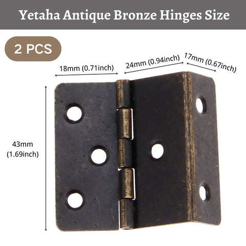 Antique Bronze Three Folding Hardware Hinges Set For Doors Cabinets And Small Chests with size dimensions shown