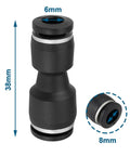 20 Pack 6mm to 8mm Black Straight Reducer Push to Connect Pneumatic Fittings Quick Release Air Connectors front view