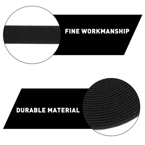 Two Rolls Black Reusable Hook And Loop Cable Ties With Adhesive Backing For Snazzy Cord Control And Zero Hassle Desk Cleanup To Keep Your Gear Straight Up Neat And Absolutely Wire Free close-up of material texture.