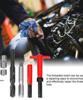 Mechanic using M16x2 Stainless Steel Thread Repair Kit, 11 Piece Set With Twist Drill, Tap Wrench for automotive thread repair