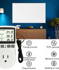Plug In Digital Thermostat Temperature Controller For Space Heater And Infrared Heater Heavy Duty Outlet, LCD screen, features displayed