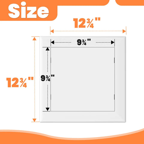 10X10 Self Adhesive Access Panel Drywall Hole Cover With Dead Simple Install And Paintable Finish Impact Resistant Plastic utility door size diagram 12.75 inches.