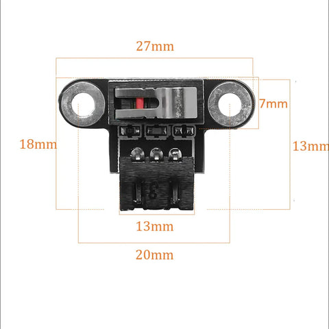 Front view of Six Pack 3D Printer Limit Switches, Mechanical Micro Switch Modules For 3018 ProVer, 3018 MX3, Mach3, showing dimensions