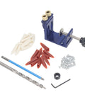 Mini Pocket Hole Jig Kit Set for Woodworking includes jig, drill bits, screws, dowels, and wrench, Pro Grade Aluminum Alloy.