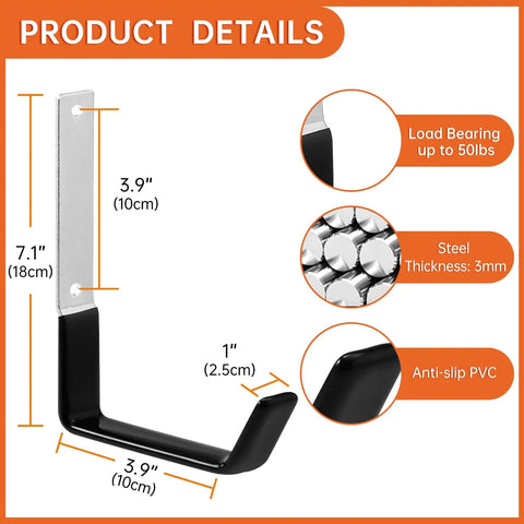Heavy Duty Steel Hooks For Garage Storage And Tool Organization, Anti Slip PVC Coated Wall Mount Hooks, dimensions and features