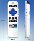 Two Replacement TV Remote Controls For TCL Onn Hisense Sharp Philips Westinghouse Insignia Element TLC Roku Ruko Ruku Roko Smart TVs Pack Of Two With Easy Setup And Wide Compatibility 1 Year Warranty showing front and side view dimensions