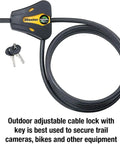 Keyed Alike Trail Camera Cable Locks 4 Pack With 8 Keys Adjustable Python Locks Camouflage Finish displayed with keys