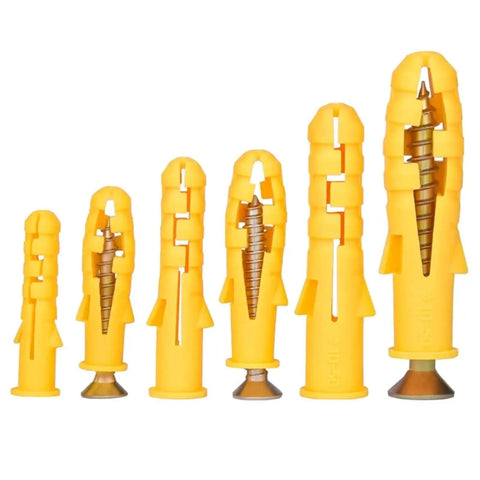 Heavy Duty M8 Drywall Anchors And Screws Kit For Wall Mounts, 50-Set Assortment, self-drilling yellow anchors with screws