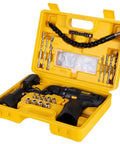 Solid Grip 12V Rechargeable Cordless Hand Drill Featuring Forward Reverse Switch And Heavy Duty High Carbon Steel Bit Set in yellow case