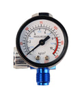 Close-up of one quarter inch spray paint gun air pressure regulator with pressure gauge for precise air flow control