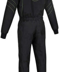 Back view of Go Kart Racing One Piece Cordura Suit For Adults Black XXL With Two Layer Comfort Inside Mesh Liner Velcro Collar.