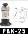 PAK Series Industrial Pneumatic Vacuum Suction Cup Chuck Rubber Sucker For Manipulator Equipment PAK-25 black rubber gripper with dimensions.