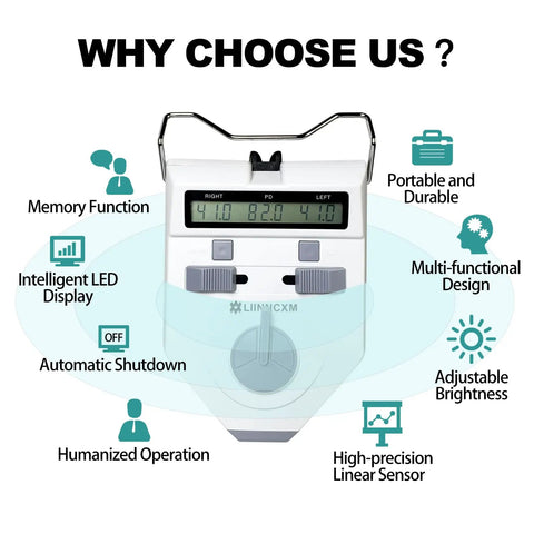 Digital Pupillary Distance Meter For Precise PD Measurements Ophthalmic Tool With 0.5 Millimeter Resolution Binocular Range 45 To 82 Millimeters And Monocular 22.5 To 41 Millimeters Easy Direct Point Taking For Eye Exams Pro Grade Optometry, front view